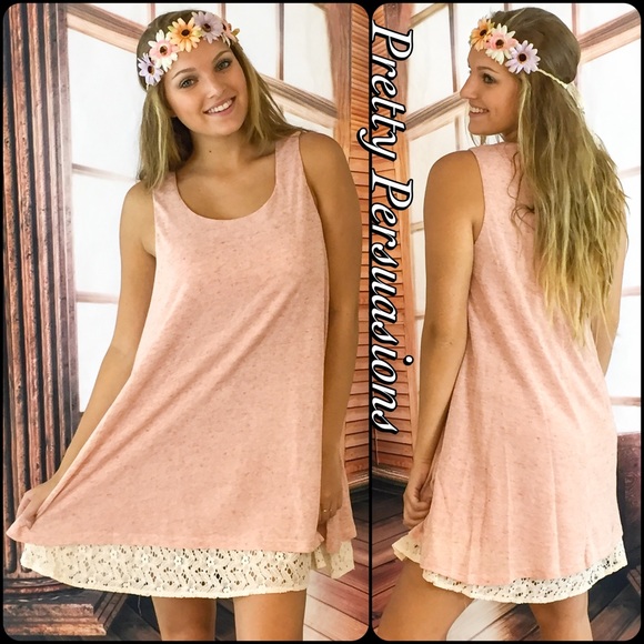 SOLD OUT‼️Blush Lace Crochet Trim Tent Dress Tunic - Picture 3 of 4