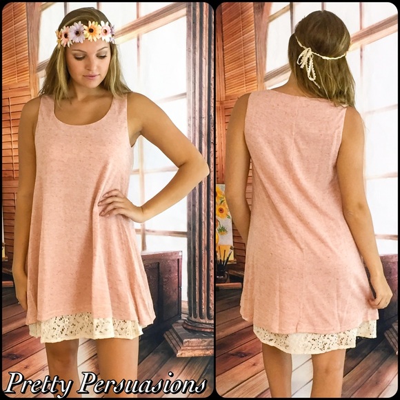 SOLD OUT‼️Blush Lace Crochet Trim Tent Dress Tunic - Picture 4 of 4