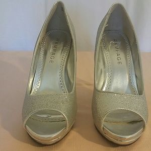 RAMPAGE Peep Toe Silver Heels Size 8MM