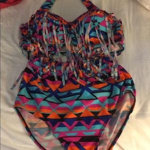 Multi-color high waisted fringe bikini size Large