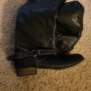 Black leather zip up boots