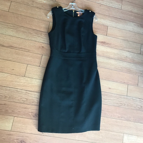 Tory Burch Fitted Black Dress w Gold Zipper