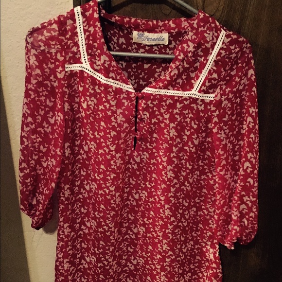 Francesca's Red and White fall blouse