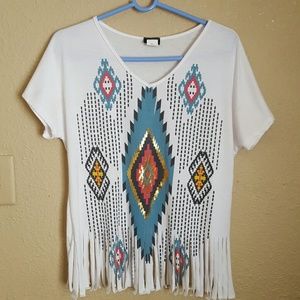 Tribal Print Fringe Top!