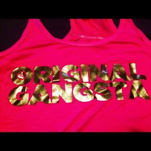 pink and gold original gangsta racer back tank