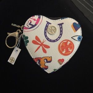 NWT Tory burch heart zip key fob