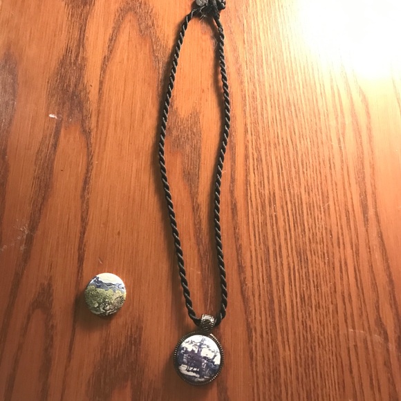 Magnetic two pendent black rope necklace