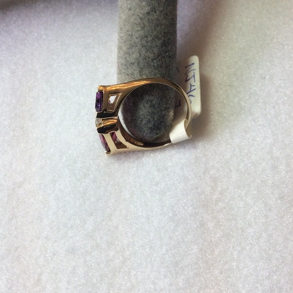 FINAL SALE PRICE 14K YG Rhodolite Garnet, Amethyst & Diamond Ring - Picture 2 of 4
