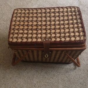 Vintage Brown Wicker Square Picnic Basket