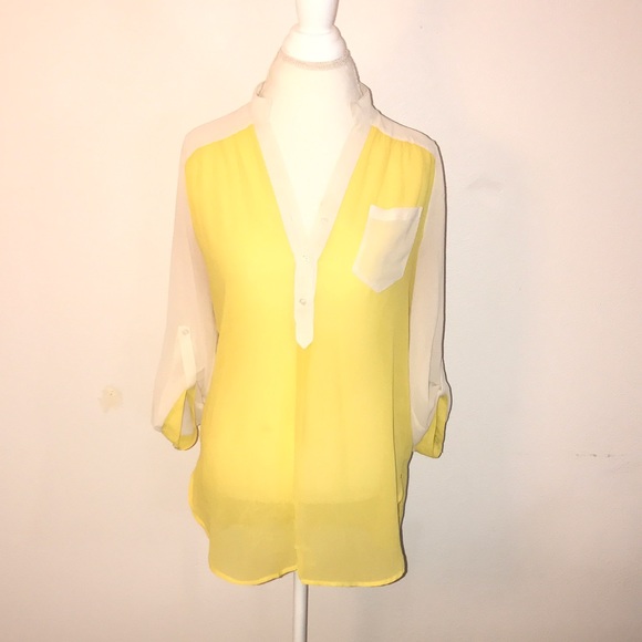 Sheer yellow and white top