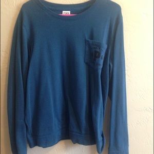 Blue crew neck PINK sweater Size L