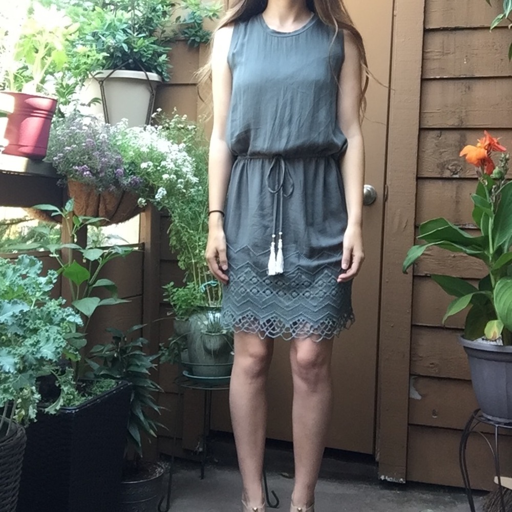 YFB Green or Teal crochet trim dress