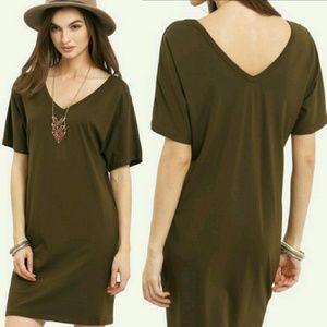 NEW! ARMY GREEN SHORT SLEEVE SHIFT DRESS