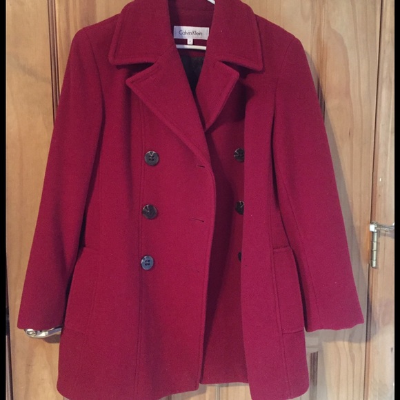 Red Calvin Klein peacoat