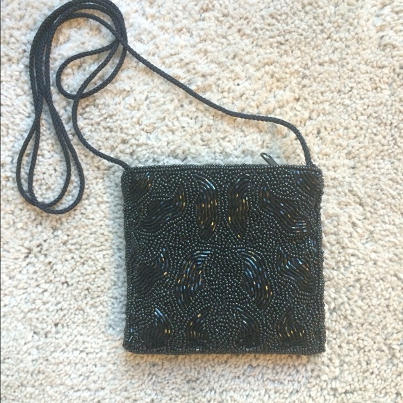 Black beaded evening purse