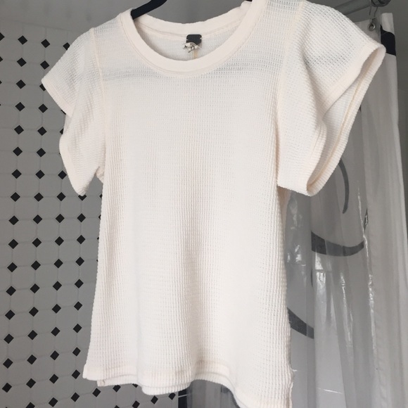 Free People XS flared sleeve cream waffle top