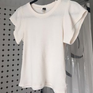 Free People XS flared sleeve cream waffle top