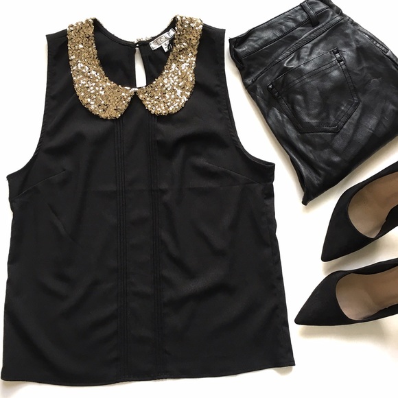 a'gaci Tops - NWT Black Sequin Collar Blouse