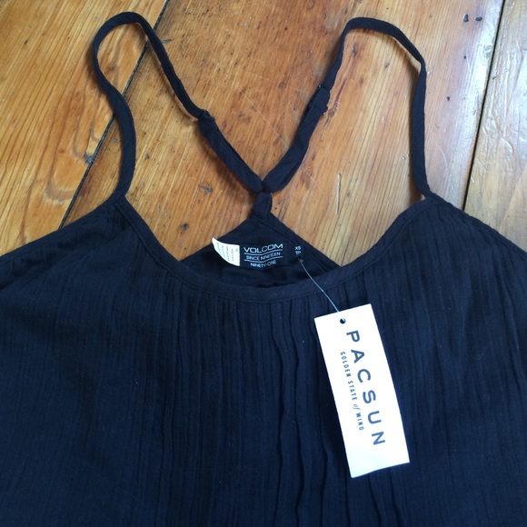 NWT black cotton VOLCOM dress XS crochet & lace