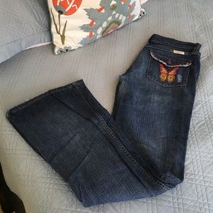 Frankie B embroidered butterfly pocket jean