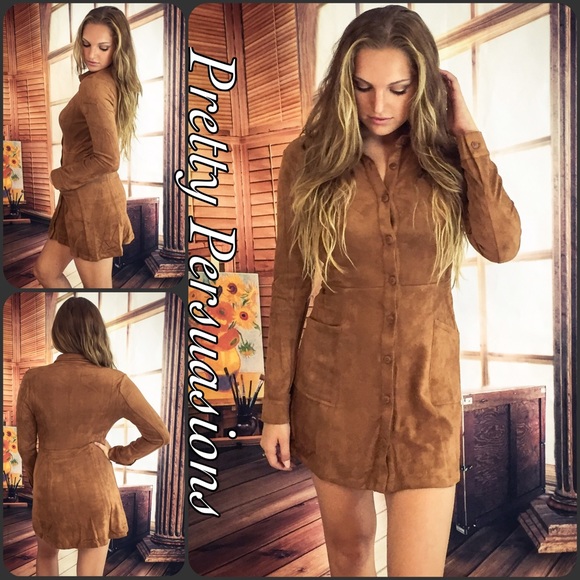 LAST 1 ‼️Faux Suede Retro Mini Dress Tunic - Picture 2 of 4
