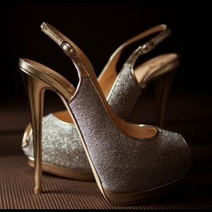 Guiseppe Zanotti sparkly peep toe platform pumps!