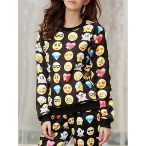 NEW! Trending Emoji Print Long Sleeve Sweatsuit