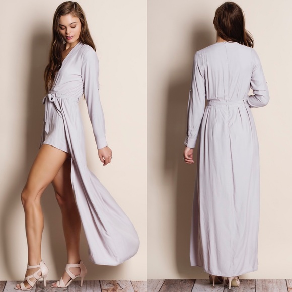 NBF ❤️ Silver Long Sleeve Maxi Romper Dress - Picture 2 of 4