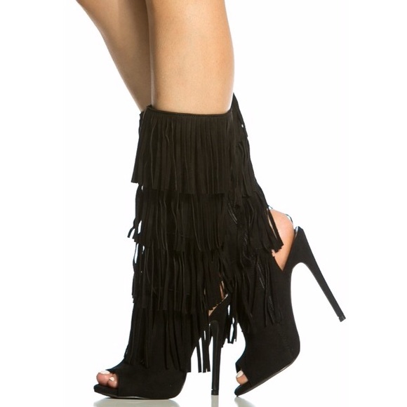 Fringe Faux Suede Peep-Toe Boot