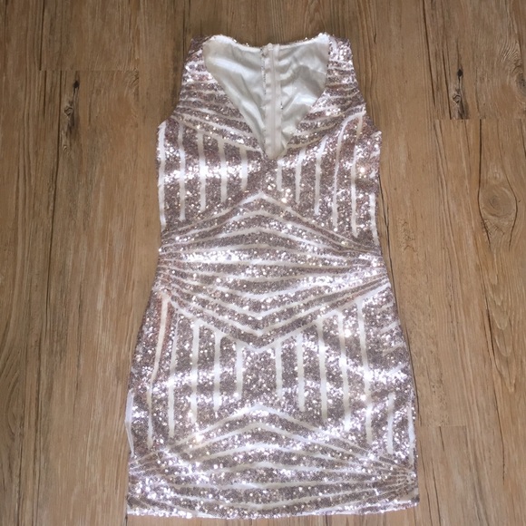 Sequins Rose Gold & Cream Mini Dress