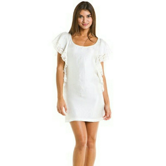 white flutter sleeve dress