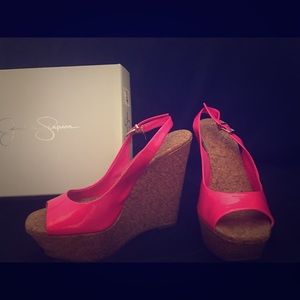 J Simpson Hot Pink patent leather, Wedge SZ9.5