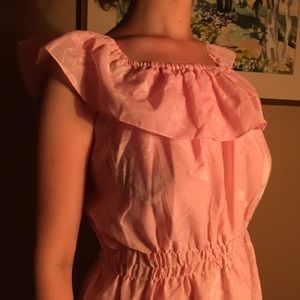 Vintage Pink Floral Cotton Midi Sun Dress Vintage Pink Floral Cotton Midi Sun Dress