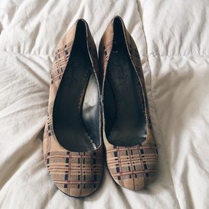 Plaid round toe heels by Jessica Simpson.