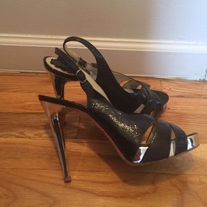 Patent Leather Peep Toe Platform Stilettos