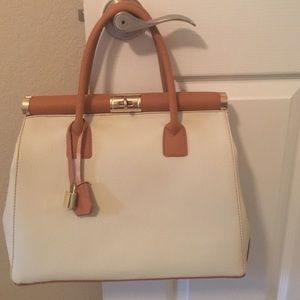 Cream & Tan Authentic Italian Leather Purse
