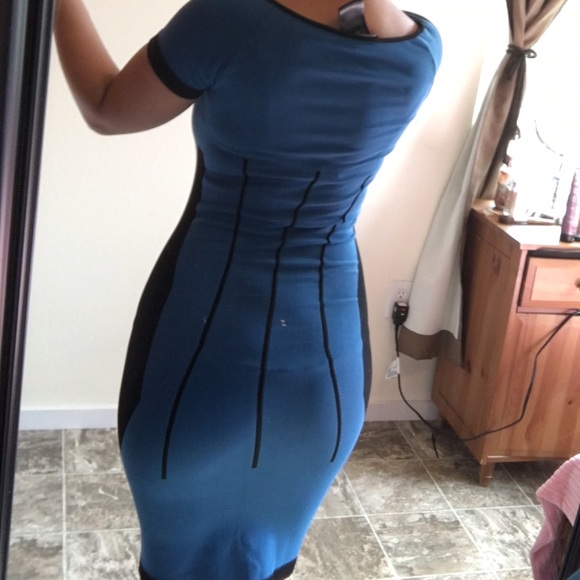 BEBE COLORBLOCK DRESS BLUE AND BLACK - Picture 3 of 4