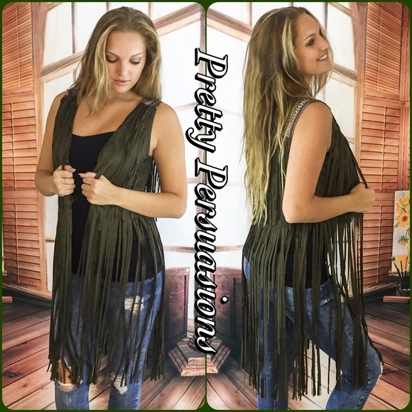 ❤️ SEE NEW LISTING ❤️ Black Faux Suede Fringe & Embroidered Boho Vest - Picture 4 of 4
