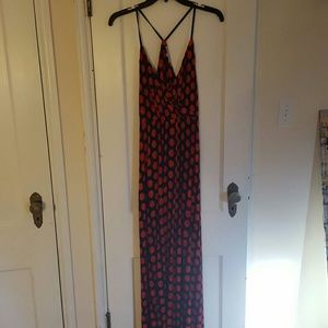 Red and blue polka dot maxi dress