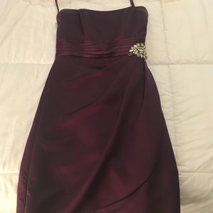 Plum/dark purple short bridesmaids dress.
