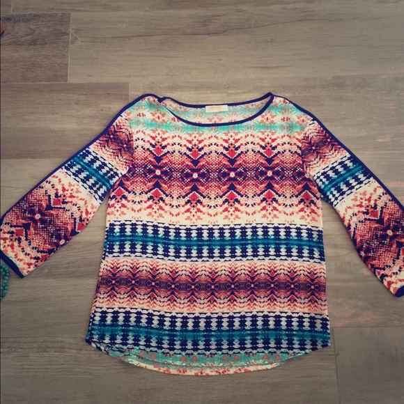 stitch fix colorful blouse 3/4 sleeve