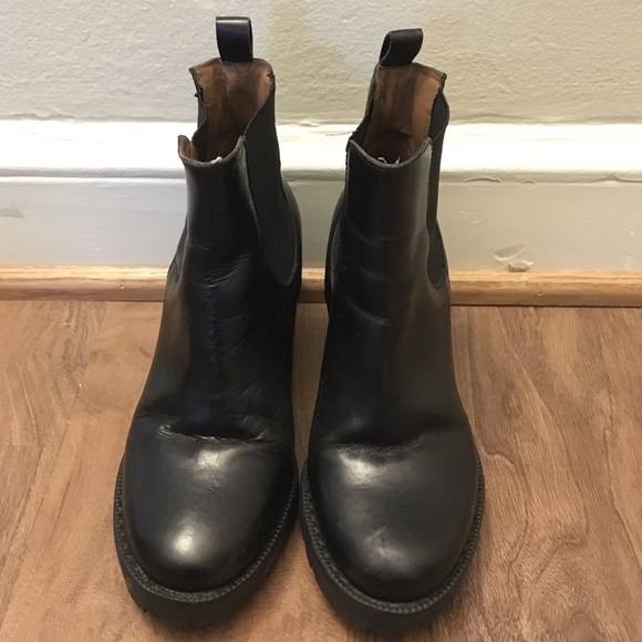 H&M Chunky Genuine Black Leather Boots