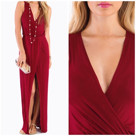 Tobi Burgundy Wine Wrap Maxi Dress