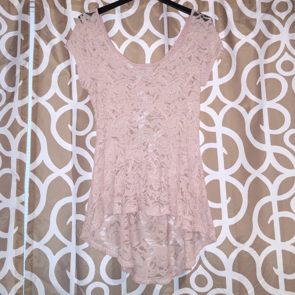 Blush High Low Floral Lace Peplum w/ Key Hole