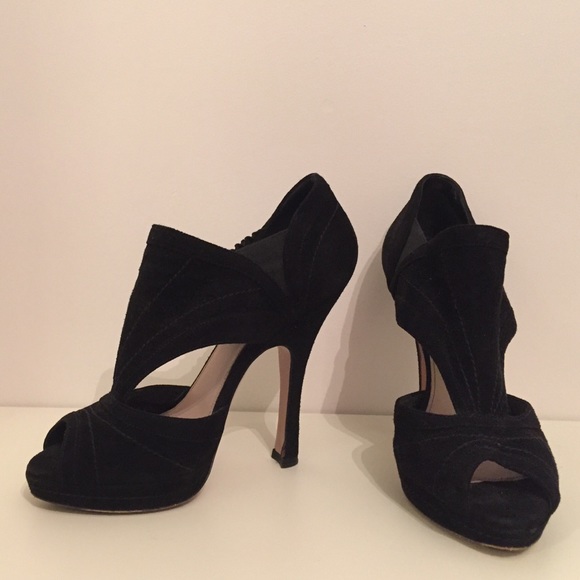 Prada Shoes - Prada black suede peep toe booties