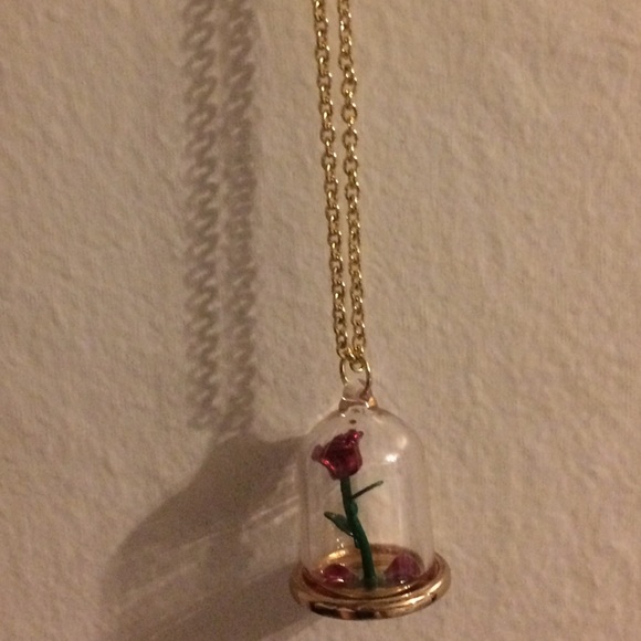 Beauty and the Beast rose pendant necklace