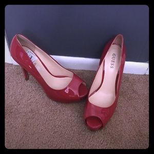 Guess Red Peep Toe Pumps