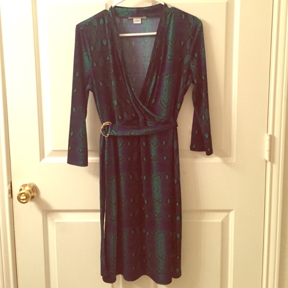 Small grn/blue snake skin print LizClaiborne dress - Picture 1 of 4