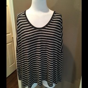 We The Free Free People M black cream striped top
