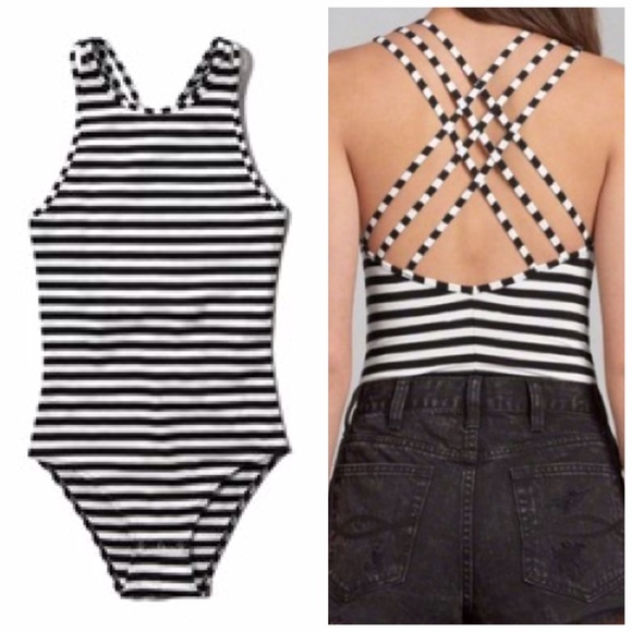 Abercrombie Black & White Striped Bodysuit
